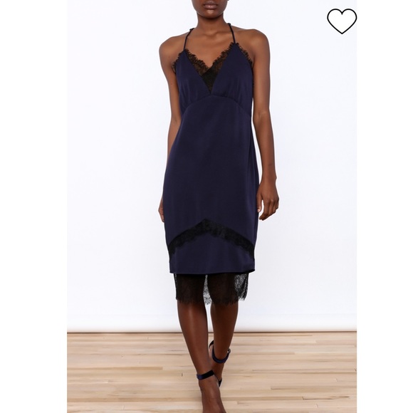Adeptness Rae M midi blue black lace slip Dress - Picture 4 of 11